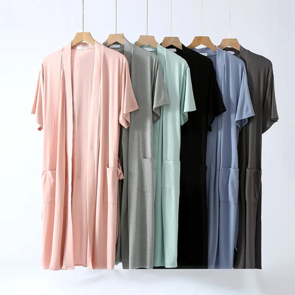 Thin Robe Female Clothing Women's Bathrobe Short Sleeve Nightwear for Woman Solid Color Sleepwear V Neck Dressing Gown Homewear