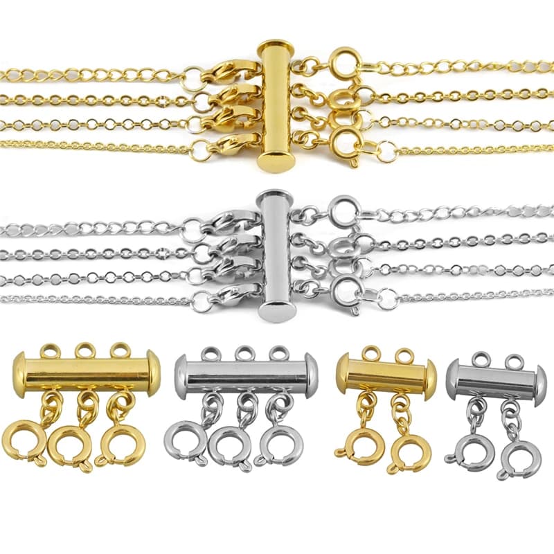 Gancio separatore multipla a catena multipla in acciaio inossidabile Tre fermagli a strati con chiusura tripla per accessori per la creazione di gioielli e collane