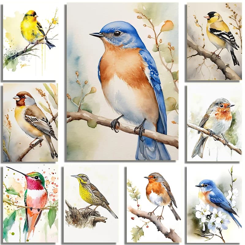 Classic Watercolor Retro Mockingbird Golden Winged Bird Cherish Wild Bird Poster Canvas Printing Bedroom Wall Decoration Gift