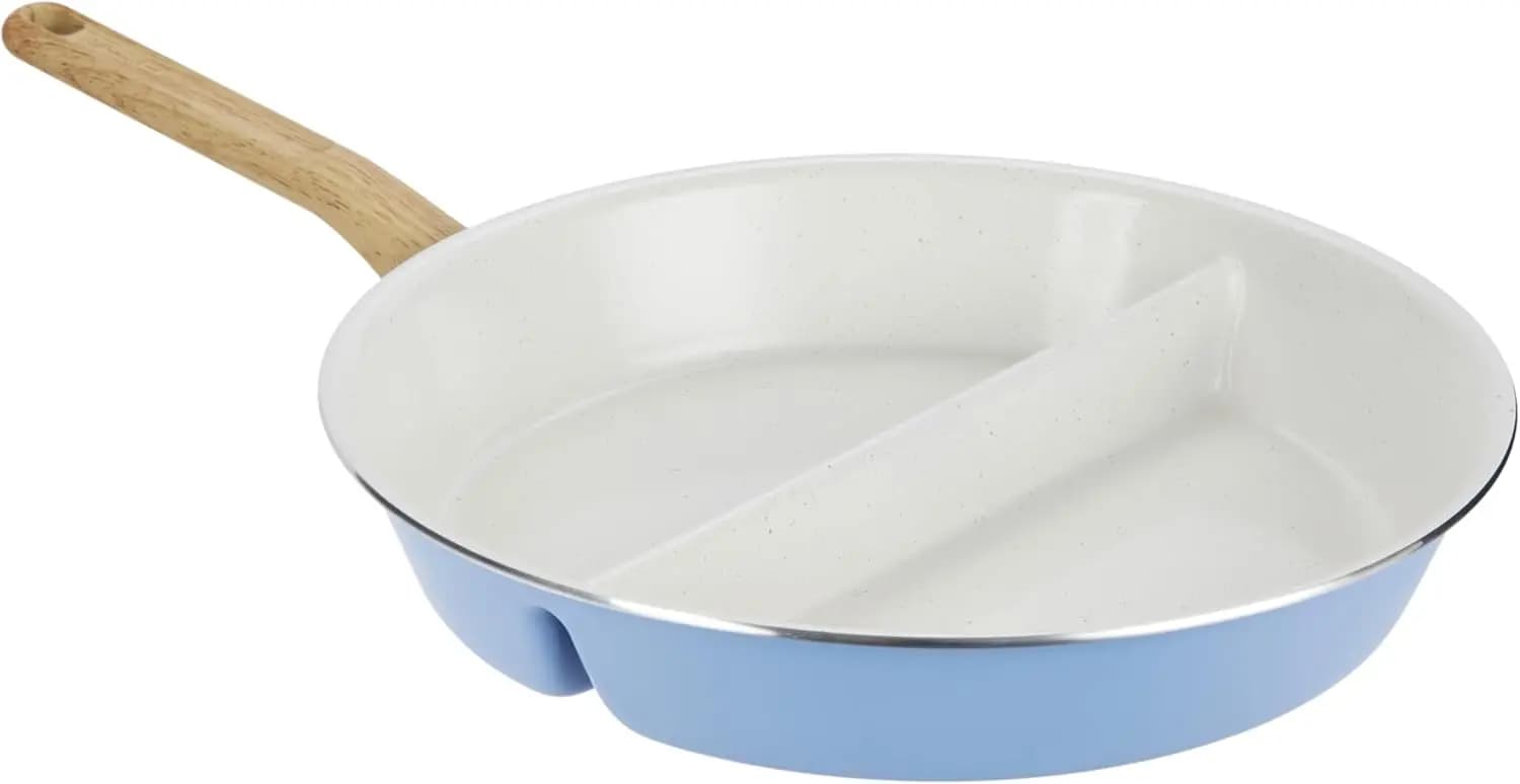 Nonstick Cooking Pan, Divided Frying Pan Skillet for Eggs, Healthy Ceramic Titanium Infused 12" Divided Skillet, Light