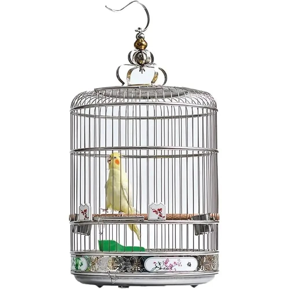 Elegante gabbia per uccelli rotonda in acciaio inossidabile per uso esterno e interno - Elegante casetta e trasportino per uccelli per animali domestici