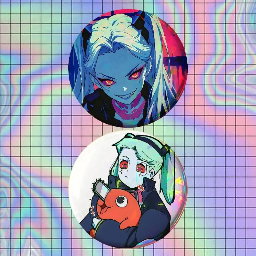 HOT Anime Figure Rebecca L-Lucy Brooches for Backpack Accessories 25 32 44 58 75mm Round 2-piece set Free Mix