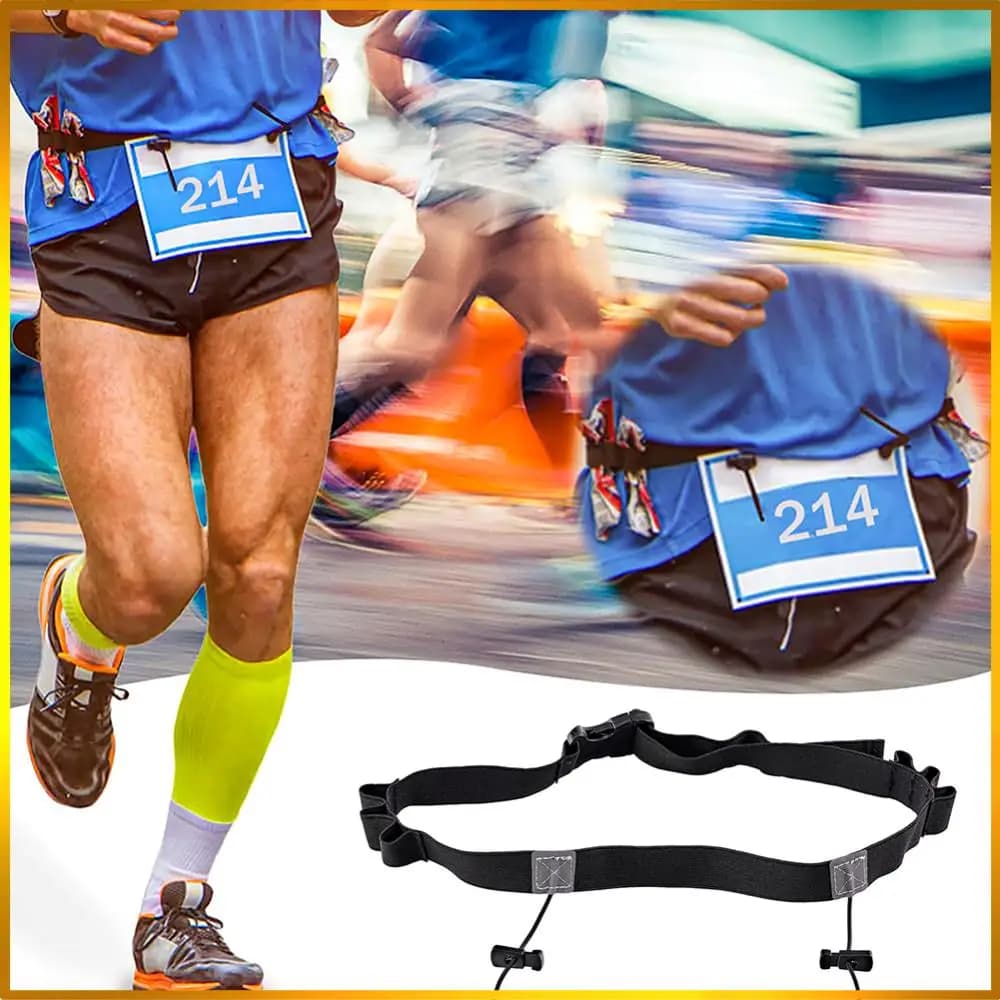 Cintura con numero di gara per maratona con 6 anelli Cintura da corsa per esterni regolabile per correre, ciclismo, triathlon, maratona