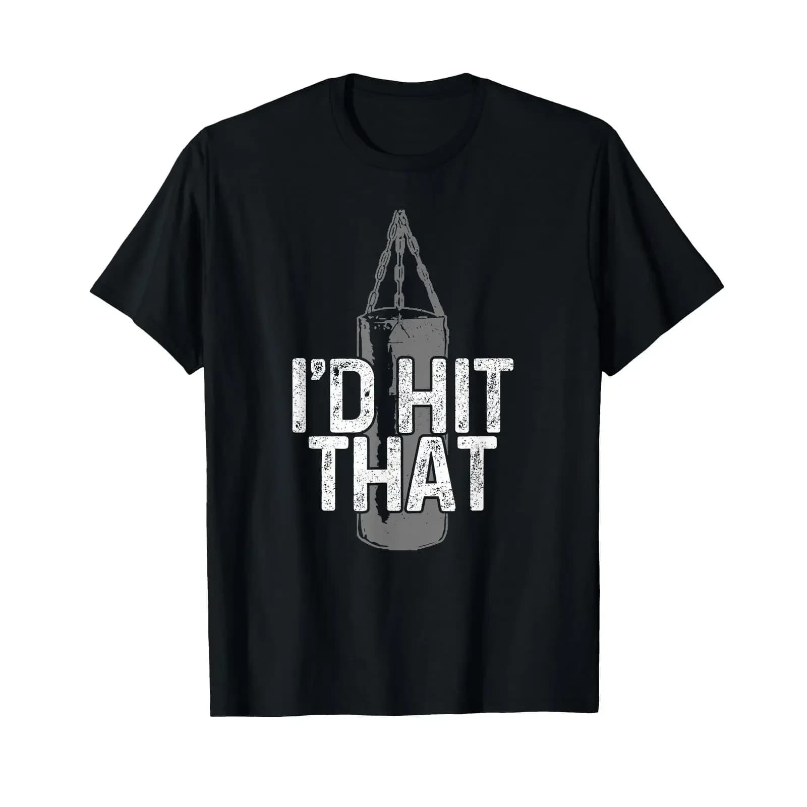 T-shirt da Boxe Vintage Effetto Lavato con Stampa Divertente 'I'd Hit That' per Arti Marziali, Top Casual Elegante per Tutti i Giorni