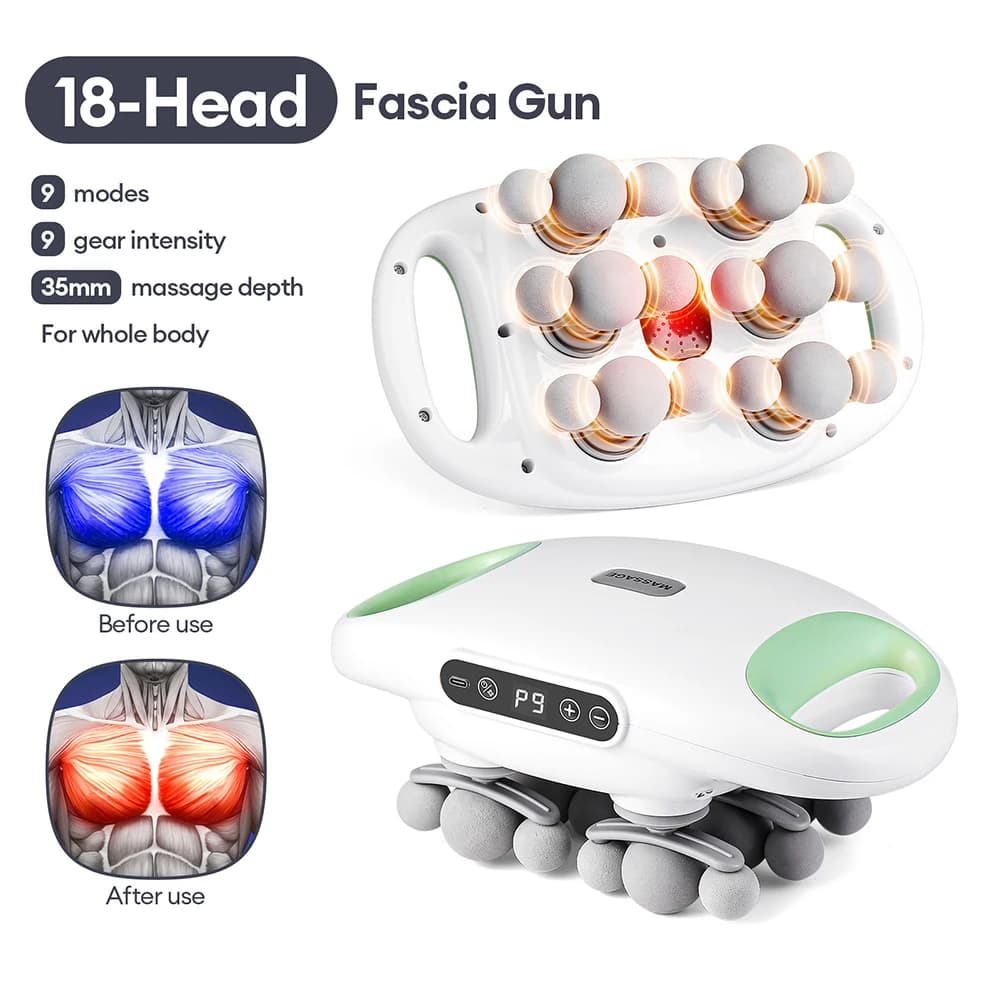 High-frequency Vibration 18-headed stripper Deep tissue Muscle Stimulating Muscle Band Body Massage Red Light Masajeador