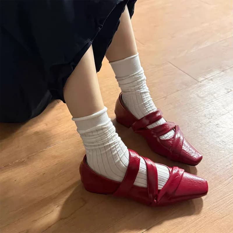 Retro Ballet Shoes for Women, 2026 Spring/summer New Style, Chunky Heel, Leather Shoes,Soft Sole, Comfortable Single Shoes，35-40