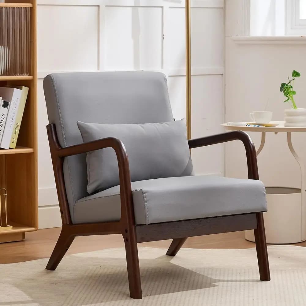 Poltrona in Pelle PU con Cuscino Lombare, Sedia Stile Boho per Lettura, Adatta per Soggiorno e Camera da Letto