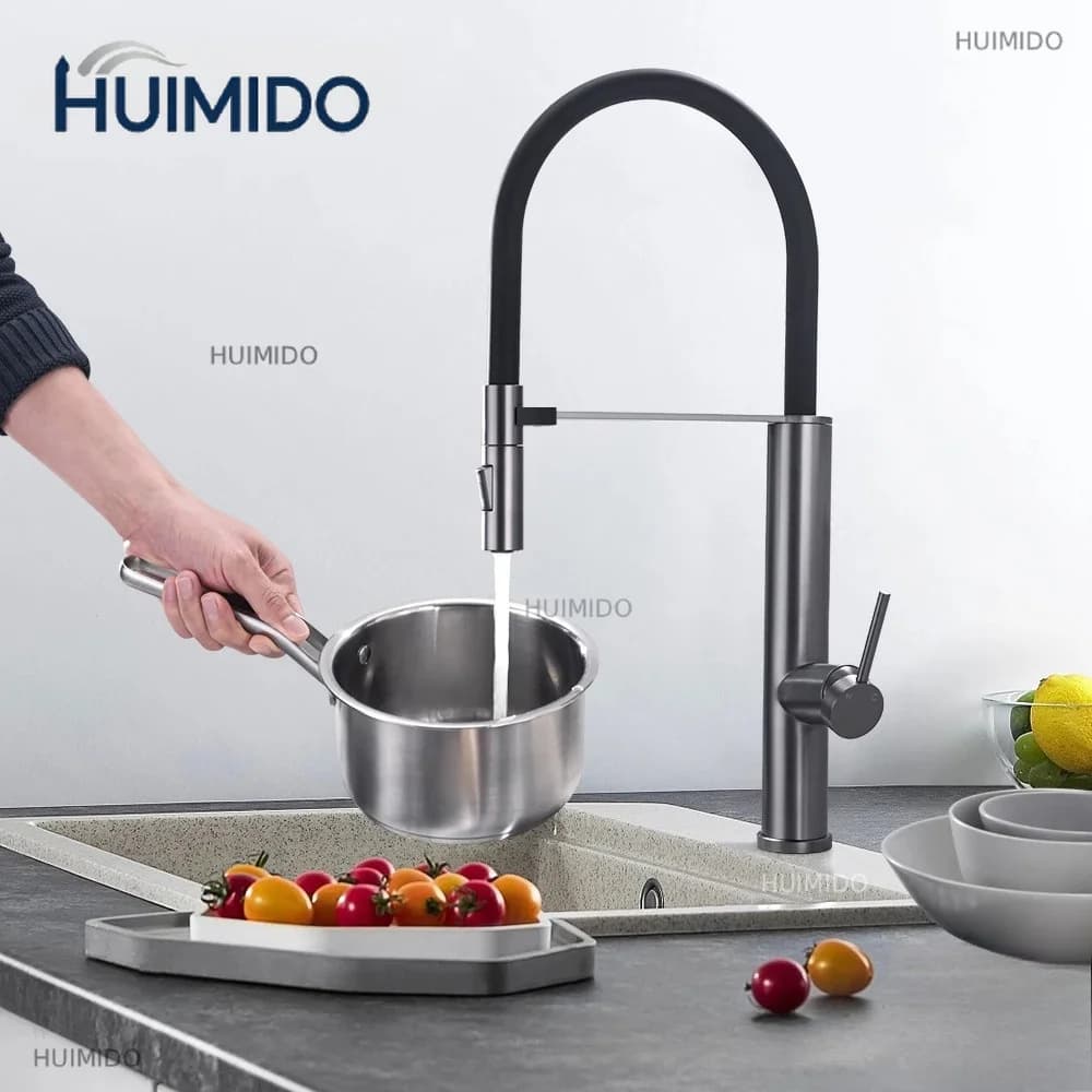 Kitchen Faucet Gunmetal Flexible Pull Out Water Tap Nozzle Kitchen Sink Mixer Tap Stream Sprayer Head Deck Black Hot Cold Water