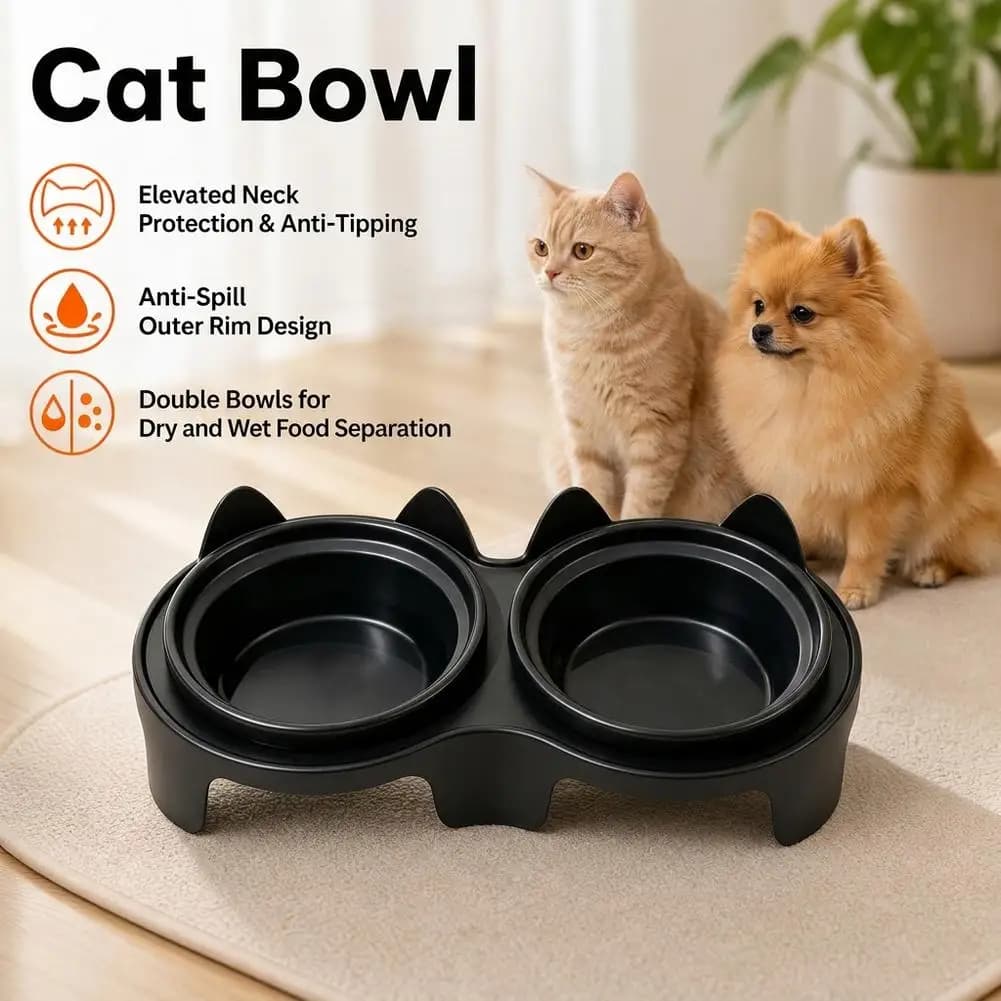 Elevated Cat Bowls 15° Tilted Double Cat Food and Water Bowl Raised Pet Feeding Station Anti Vomiting Spill Proof Dog Bowl