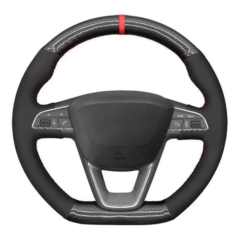DIY Black Carbon Fiber Suede Car Steering Wheel Cover For Seat Leon Cupra Leon ST Cupra Leon ST Cupra Ateca Cupra Ateca FR
