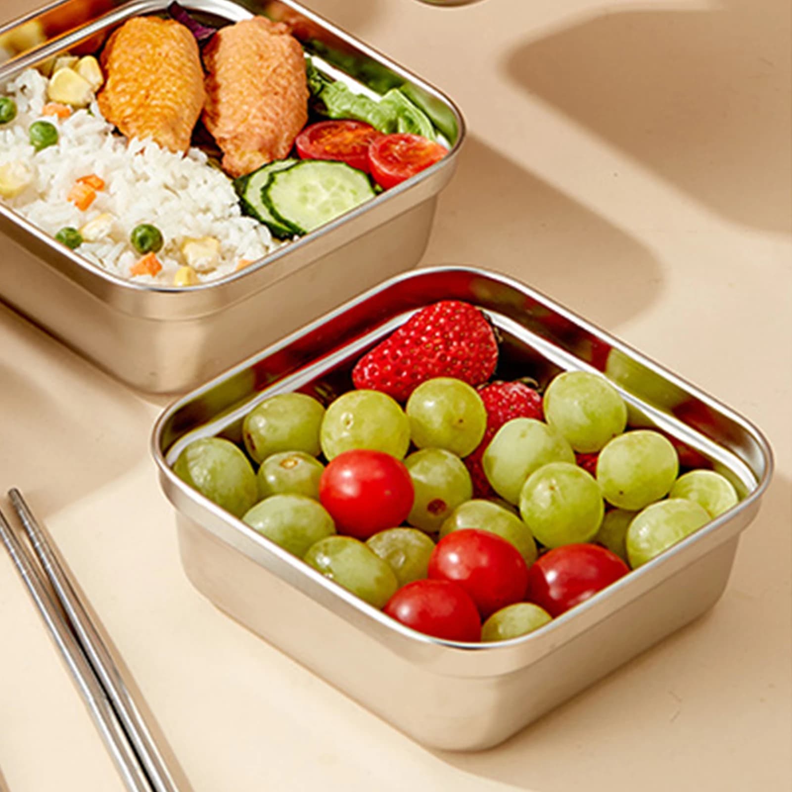 Contenitore per alimenti riutilizzabile in acciaio inossidabile, portatile, per picnic all'aperto, per pranzo, frutta, snack, lavabile in lavastoviglie