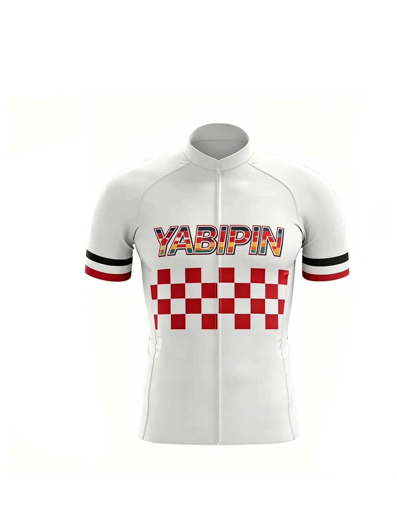 Sporty Style Men‘s Cycling Jersey with Letter Print, Stand Collar Full Zip Breathable Quick Dry Lightweight Top