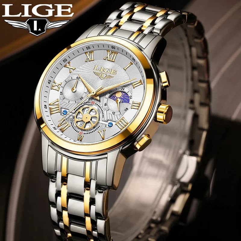 LIGE TMan Watch op Brand Luxury Fashion Big Quartz Watches for Men Waterproof Luminous Stainless Steel Clock Casual Simple Reloj