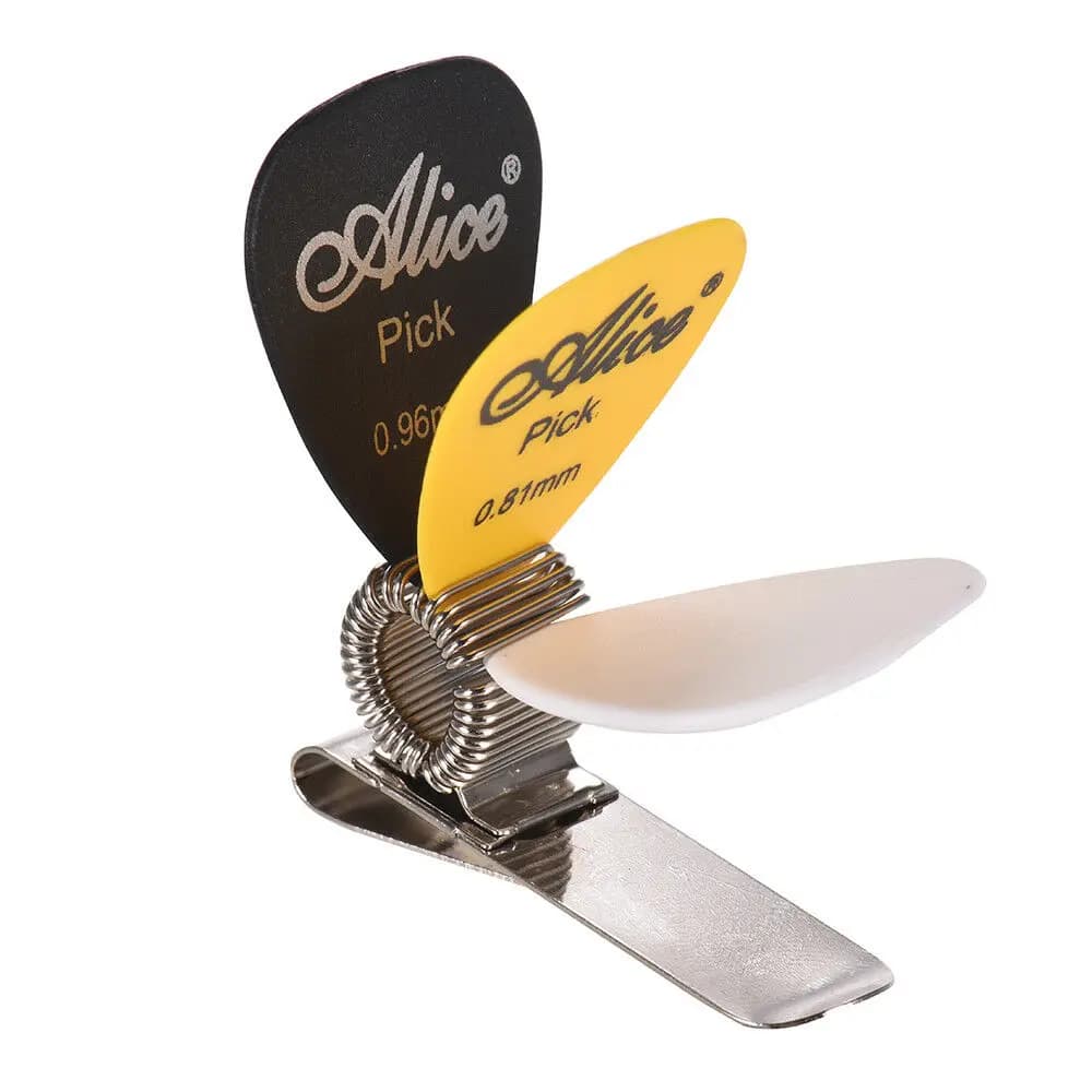 Clip universale per supporto per plettri per chitarra in metallo con 3 plettri per chitarra, colori casuali, accessori generali per chitarra