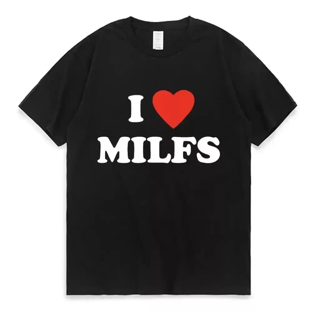 T-shirt con stampa 'I Love MILFS I Heart Hot Moms', manica corta estiva, casual, stile Harajuku alla moda