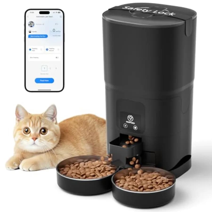 Distributore Automatico di Cibo per Gatti (2 Gatti) con WiFi 2.4G e Controllo Tramite App, Dispenser di Cibo Lento da 7L con 2 Ciotole in Acciaio Inossidabile