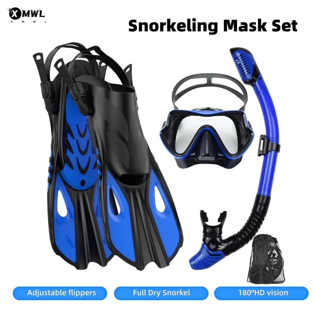 Set Mask, Pine and Snorkeling Mouthpiece, Underwater Equipment with Travel Bag, Scuba Diving Mask Largo, Full Dry Scuba Diving Bushing