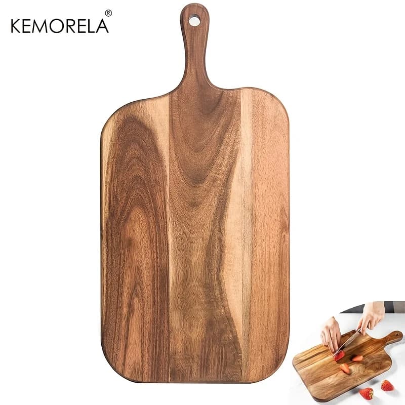 Acacia wood cutting board with handle - for cheese, bread, butcher, for restaurant kitchen and domestic use, two sizes available