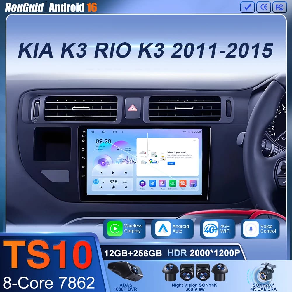 Android 16 Carplay Auto Per KIA K3 RIO K3 2011-2015 Autoradio Lettore Video Multimediale di Navigazione GPS No 2Din 2 Din Wireless