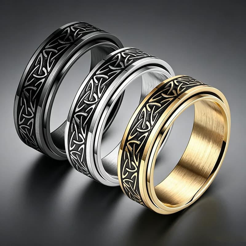 Anello Girevole Punk in Acciaio Inossidabile con Nodo Celtico e Rune, Gioiello Antistress per Uomo, Accessorio per Alleviare lo Stress