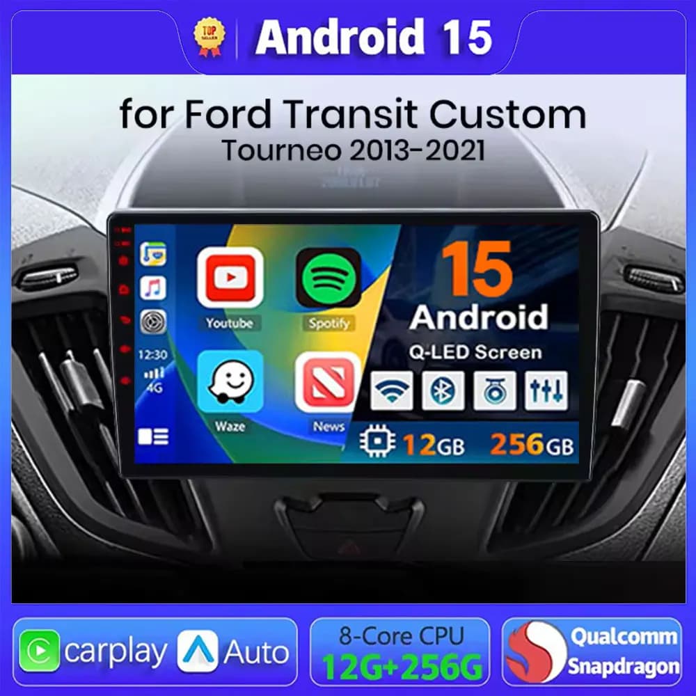 Wireless CarPlay For Apple Android Auto Car Radio GPS For Ford Transit Custom 2012 2013 2014 2015-2021 Multimedia RDS 4G WiFi