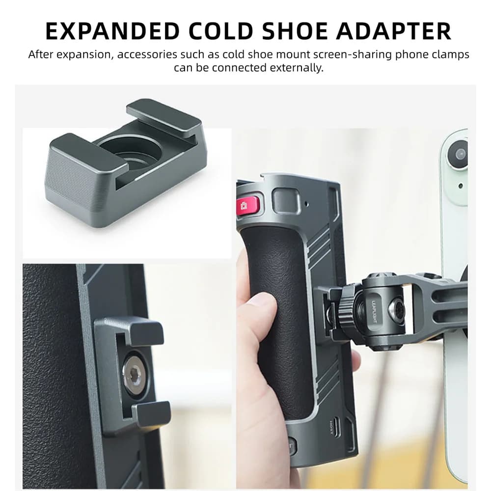 Leaplight Side Handle Grip for Smartphone Cage Phone Video Grip w Remote Shutter 1/4" Cold Shoe Mount for Iphone 17-12 Light Mic