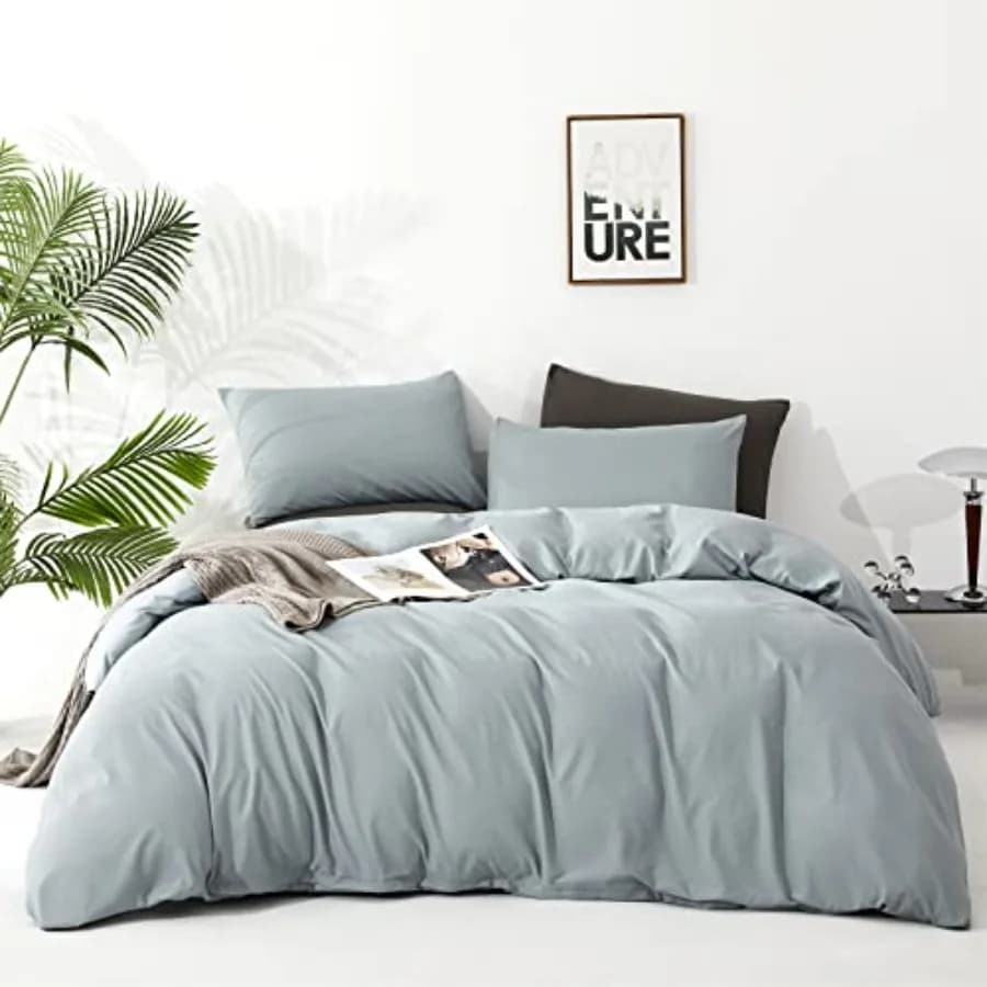 Set Copripiumino Blu Chiaro, Set Biancheria da Letto Morbido e Traspirante, Coperta Trapuntata Moderna Blu Nebbia per Letto, per Donne e Uomini