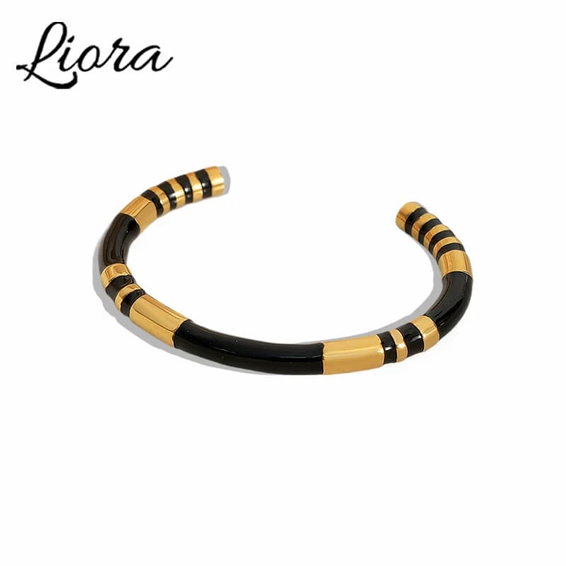 Liora Minimalist Enamel Cuff Bracelet For Women Stainless Steel Wrist Charm Statement Bangle Fashion Waterproof Jewelry