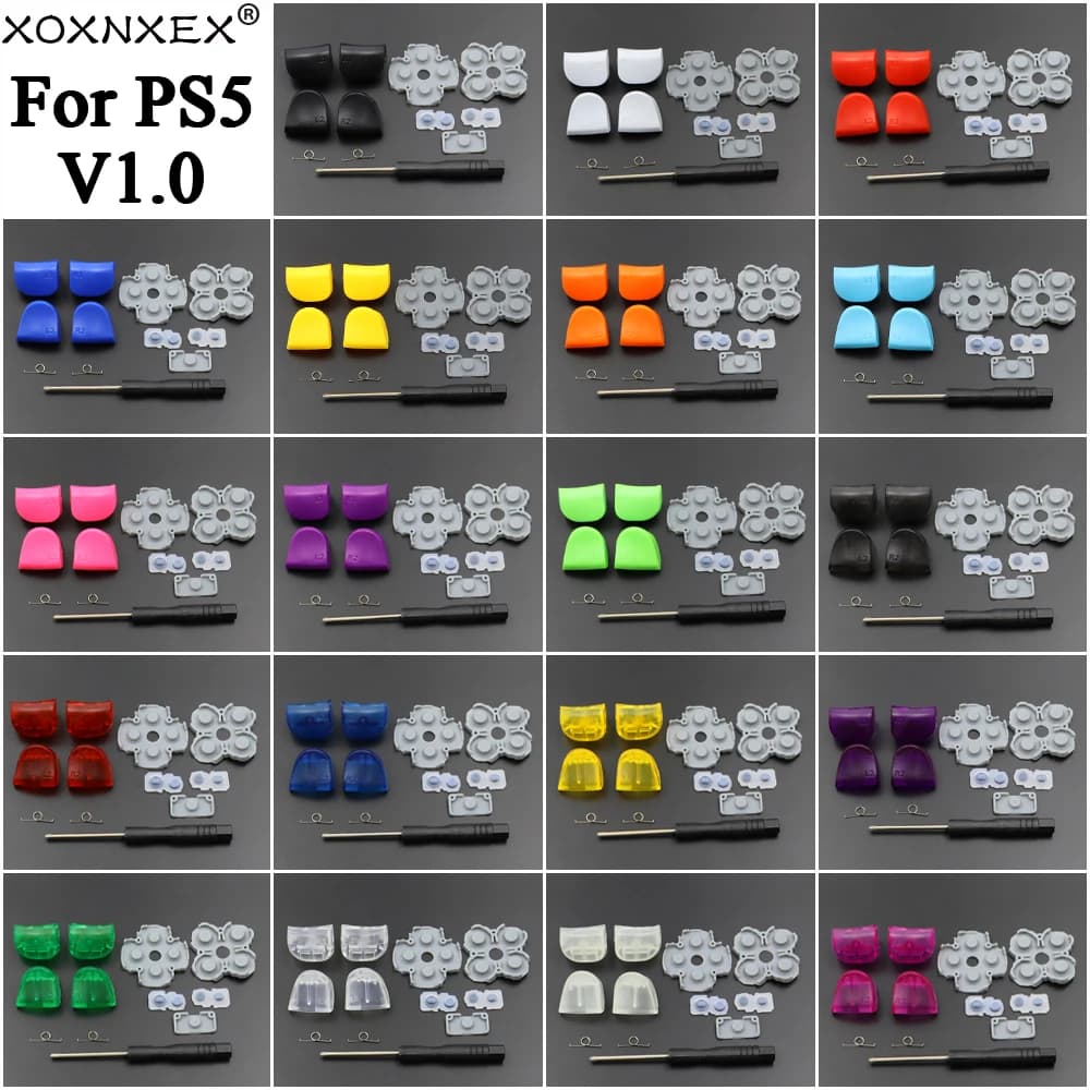 Set di ricambio pulsanti trigger R1 L1 R2 L2 per controller PS5 1.0 V1 010 con pad in gomma conduttiva e strumento di installazione