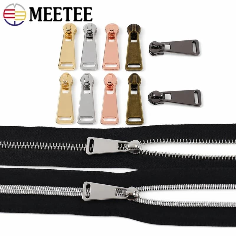 5-50Pcs Meetee 5# Zipper Sliders for Metal/Nylon Zip Bag Pocket Closure Puller Clothes Zippers Repair Kit DIY Sewing Accessories