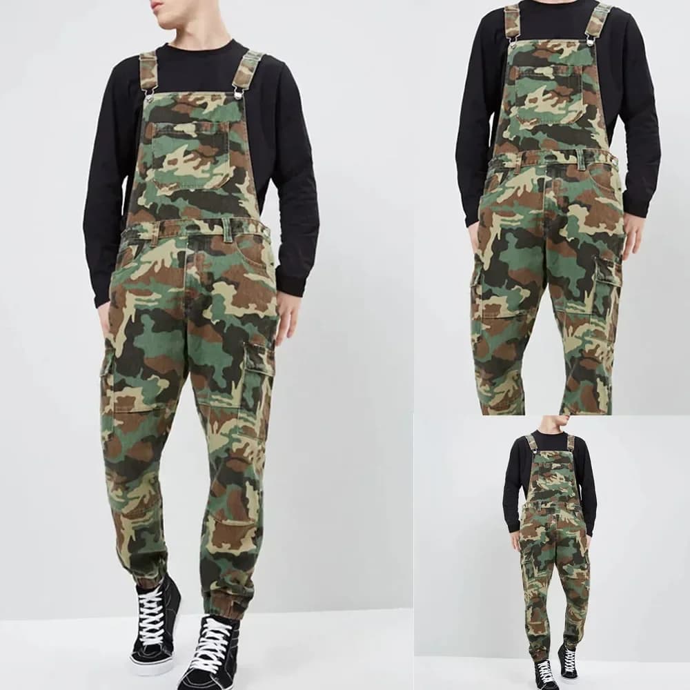 Jeans da uomo Stampa Salopette di jeans Tasche impiombate Pantaloni a matita mimetici Tute High Street Vita media Lavaggio di un pezzo