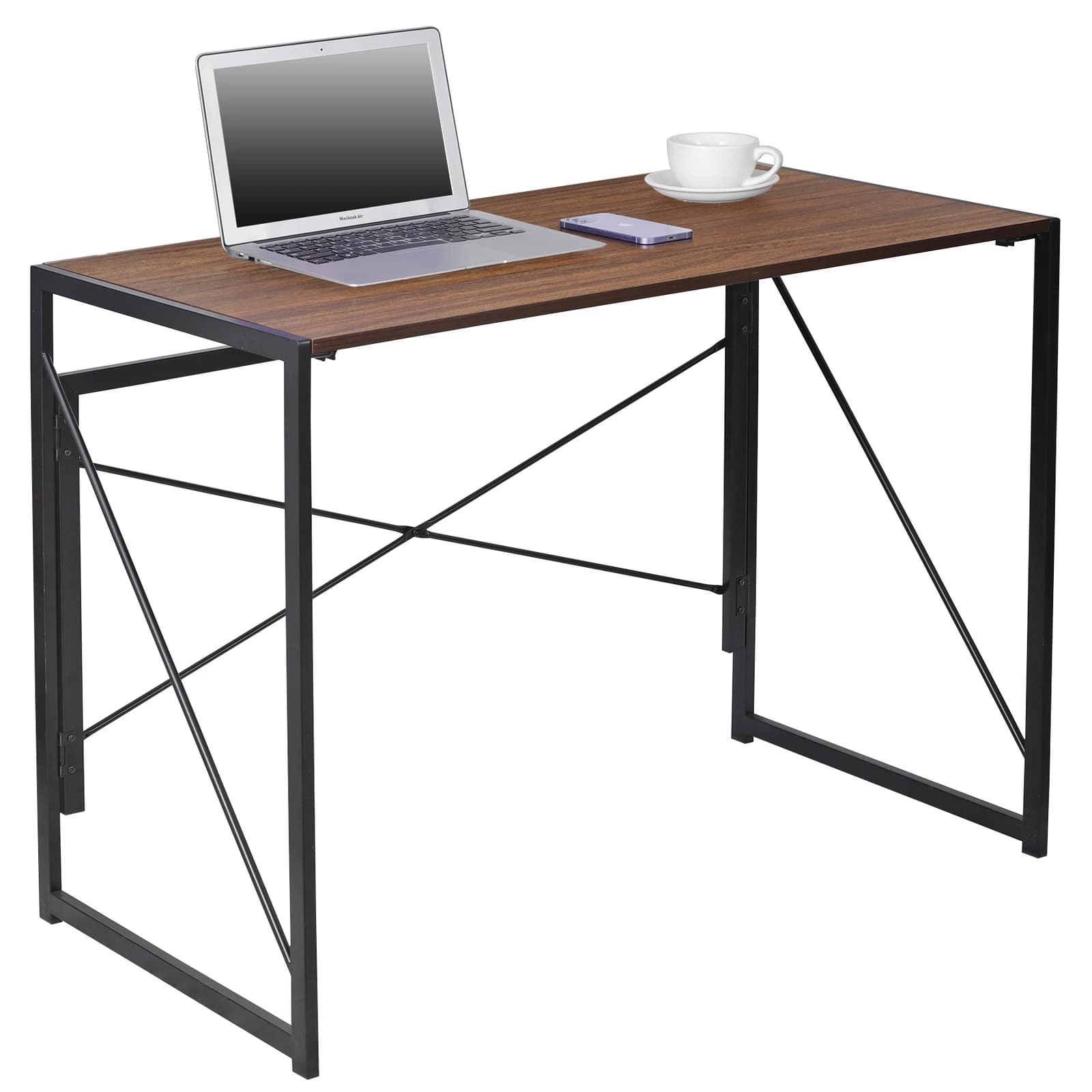 Scrivania pieghevole per computer da 39 pollici, scrivania per studio, tavolo per laptop, per ufficio domestico, marrone