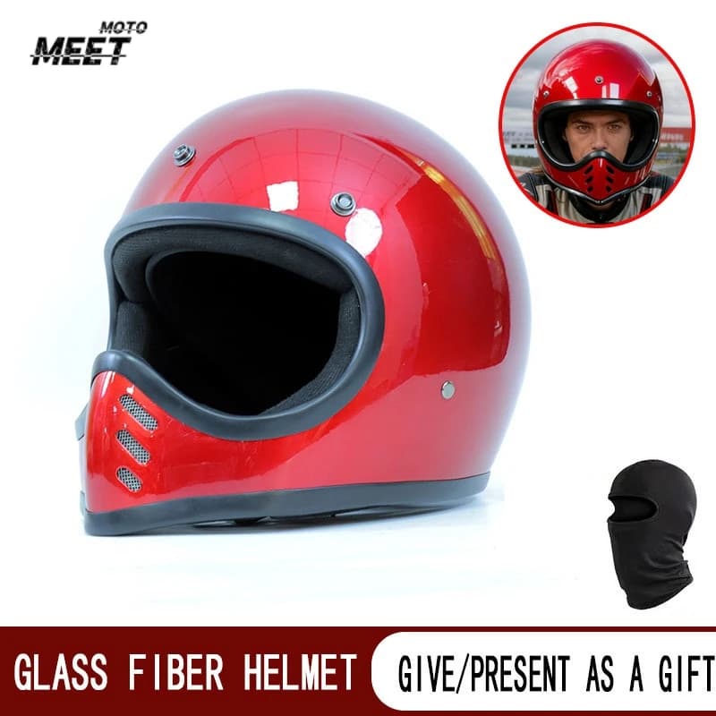 Casco Moto Integrale Retro in Fibra di Vetro, Design a Becco d'Aquila, per Moto da Crociera