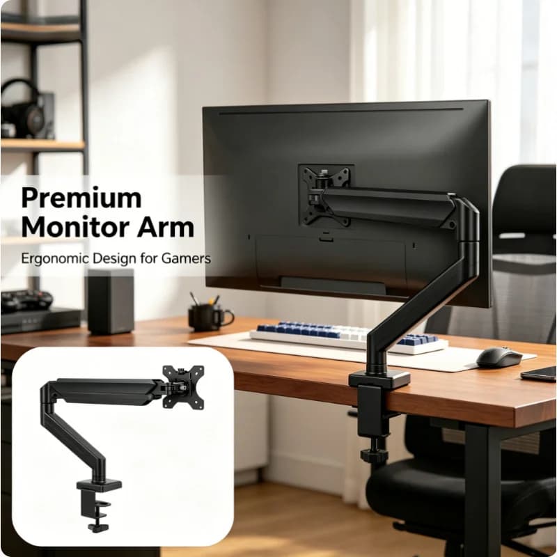Supporto da Scrivania per Monitor Singolo da Gaming, Staffa Ergonomica Regolabile per Schermi fino a 32 Pollici, 19,8 Libbre, Universale per Display di Computer