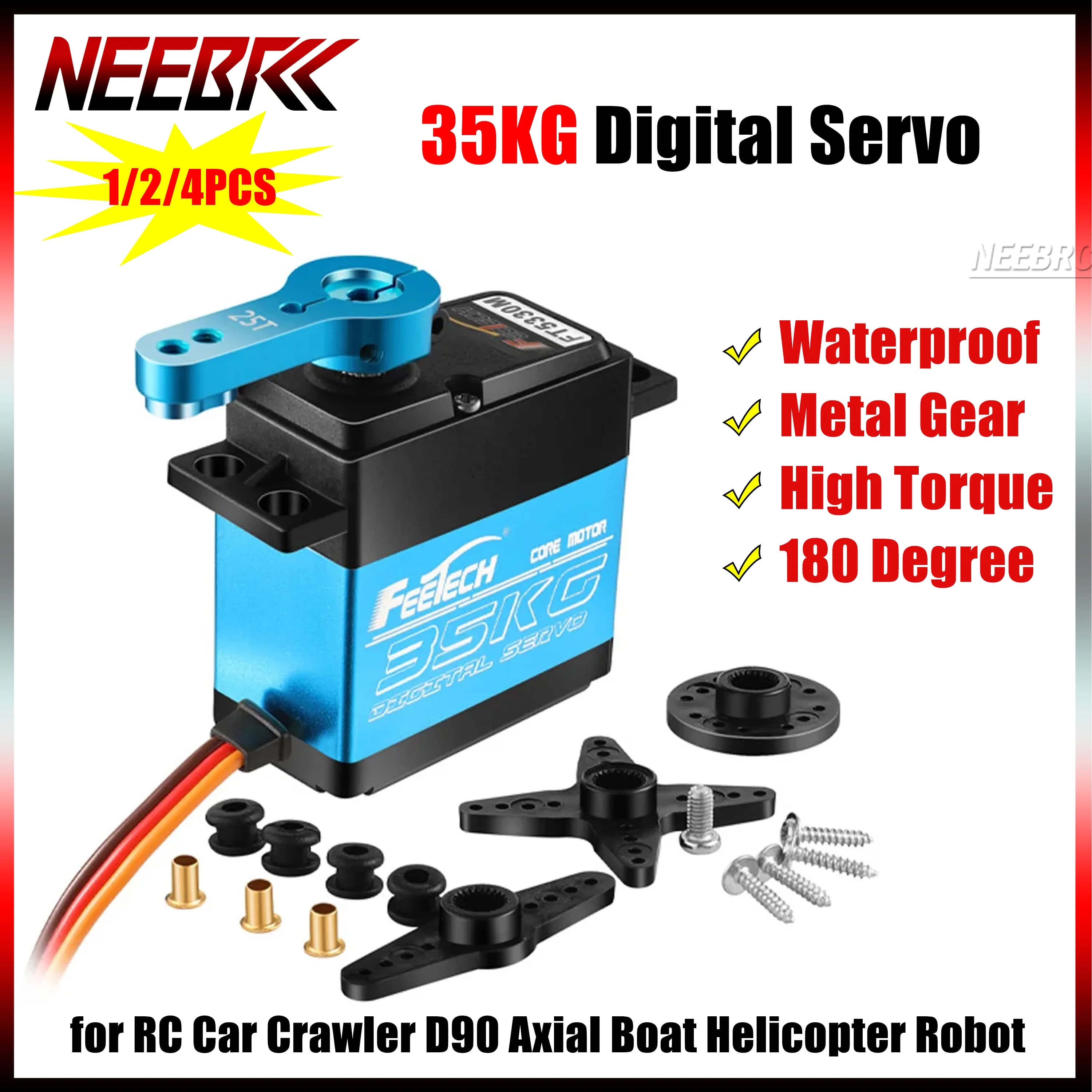 Servo Digitale Impermeabile 35KG con Ingranaggi Metallici, Rotazione 180 Gradi, Alta Coppia per Auto RC, Crawler, D90, Barche, Elicotteri, Robot e Modellismo