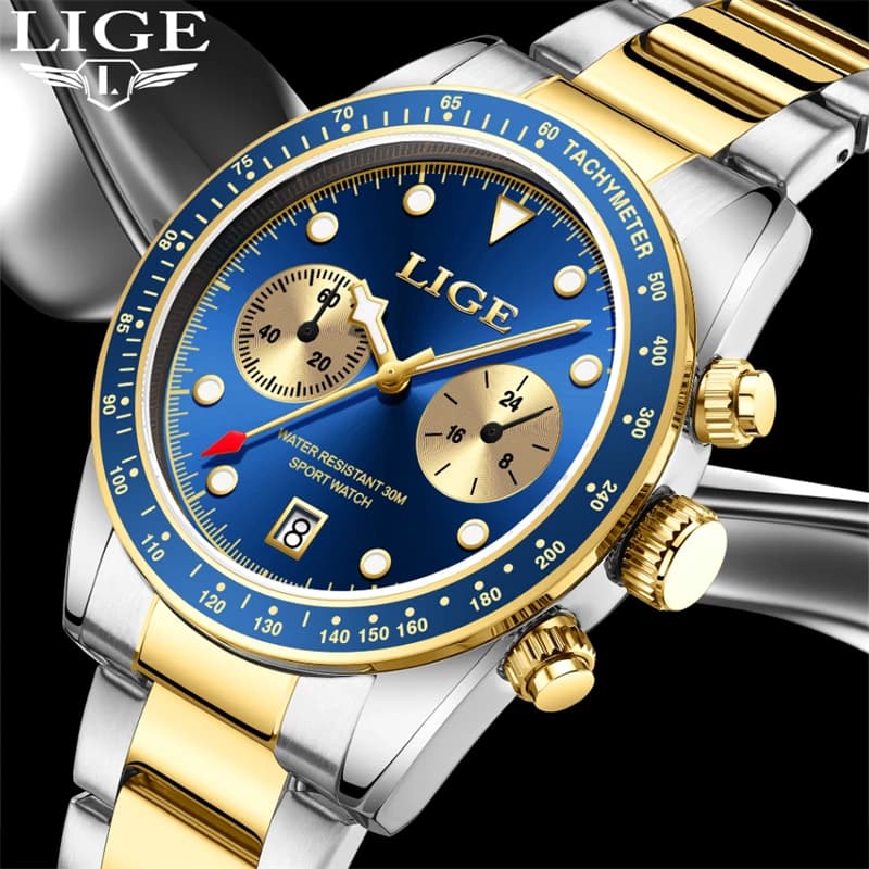 LIGE New men's watches Luxury men's quartz watches from the best brands Waterproof and bright sports chronograph Relogio Masculino+BOX