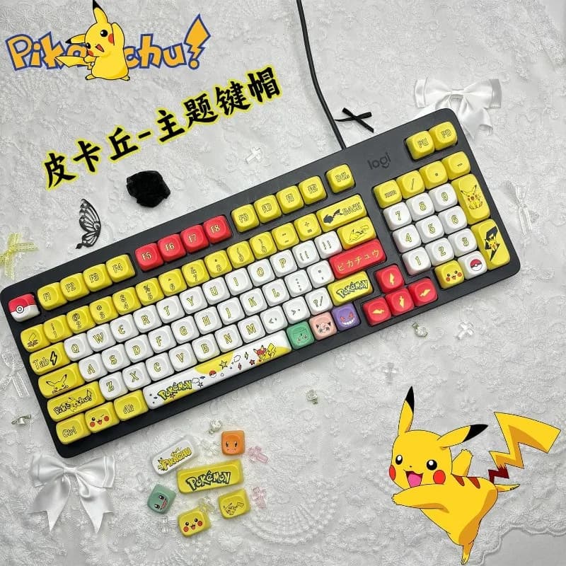 131 Keys/Set Anime Pokemon Keycaps MOA Height Sublimation Five Sided PBT Mechanical Keyboard Customize DIY Cute Festival Gifts