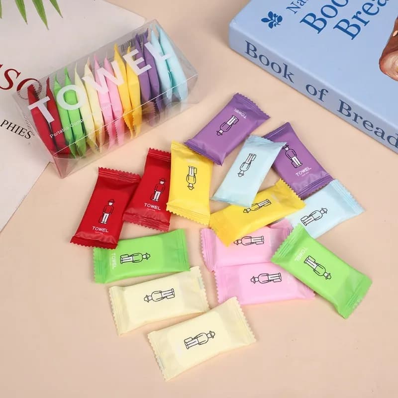 Salviette Facciali Compresso per Viaggio, Salviette Monouso in Cotone Portatili a Forma di Caramella, Regalo per la Cura Quotidiana della Pelle