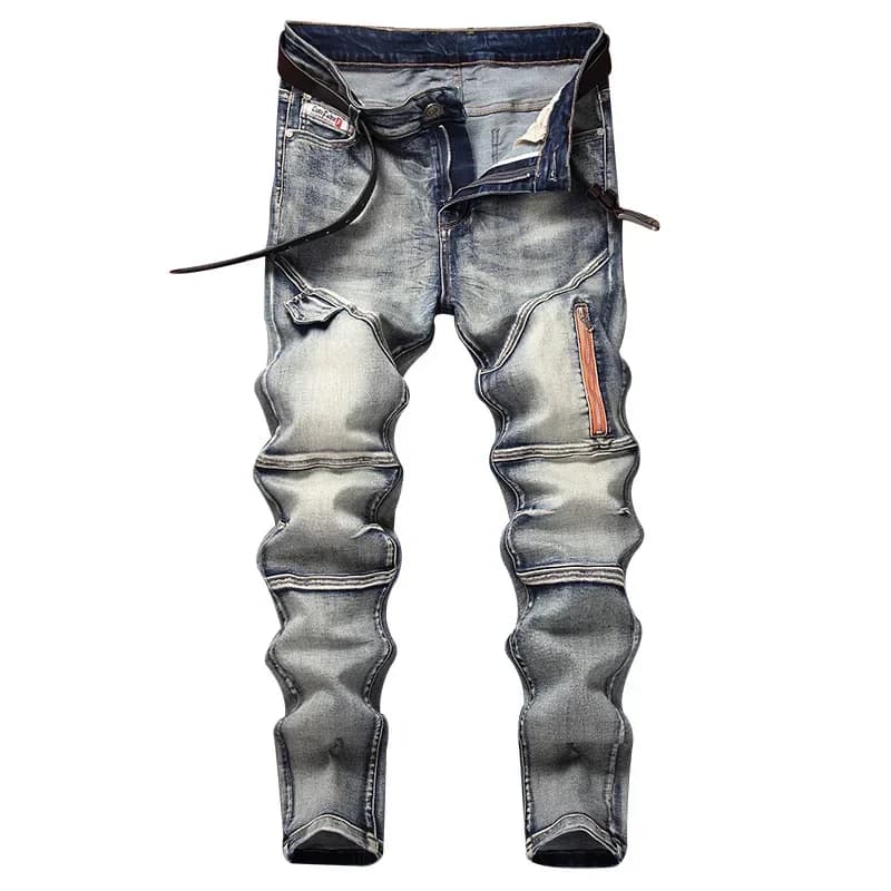 Nuovi Pantaloni Lunghi da Uomo Autunno Inverno, Jeans Casual Slim Fit a Vita Alta con Cerniera Semplice e Dettagli a Contrasto
