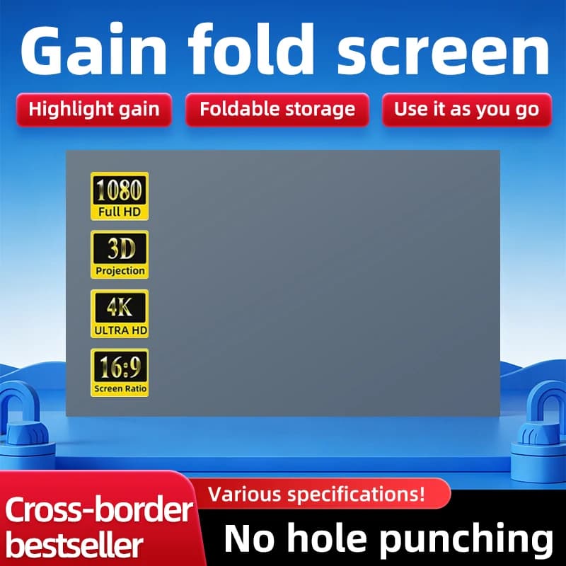 XMJM Metal Anti Light and Anti Dazzling Screen Simplified Version 60-120 inch Velcro HD 4K Projection Screen