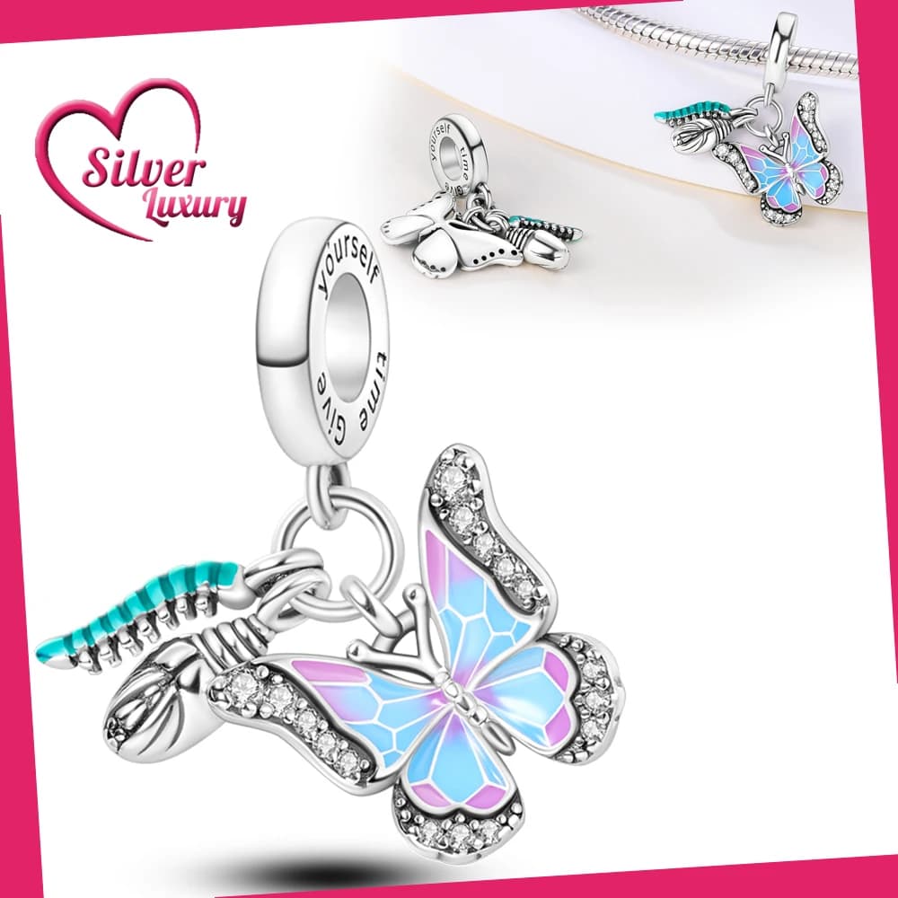 Charms SilverPink Dreamy Butterfly Transformation Pendants Fit Charms Plata 925 Original Bracelet Women Jewellery Making Gifts