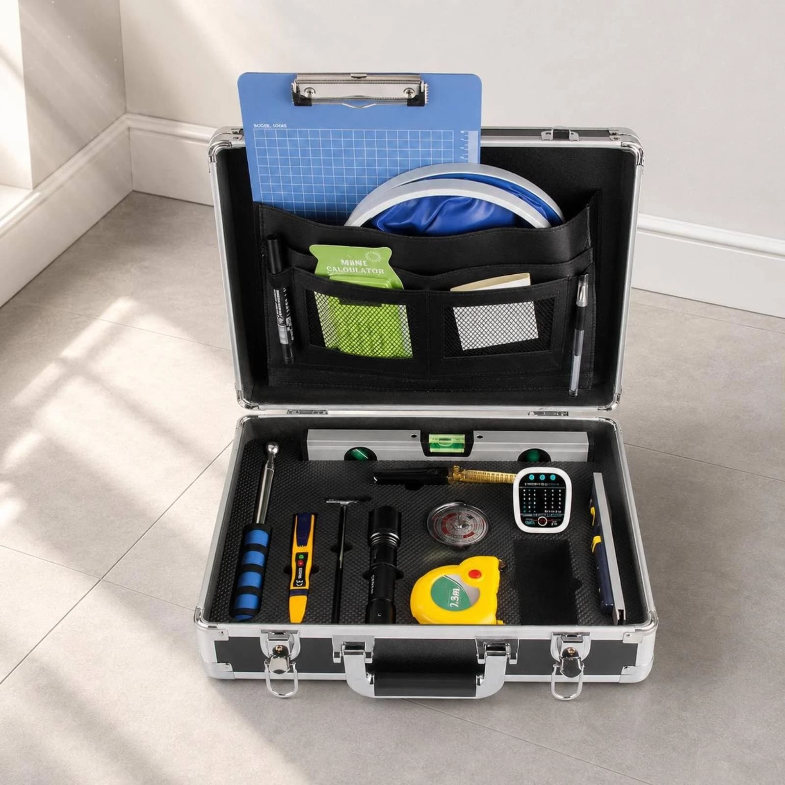 Kit di Strumenti per Ispezione Domestica in Lega di Alluminio, Set di Attrezzi per Casa con Inserto in Schiuma e Layout Organizzato