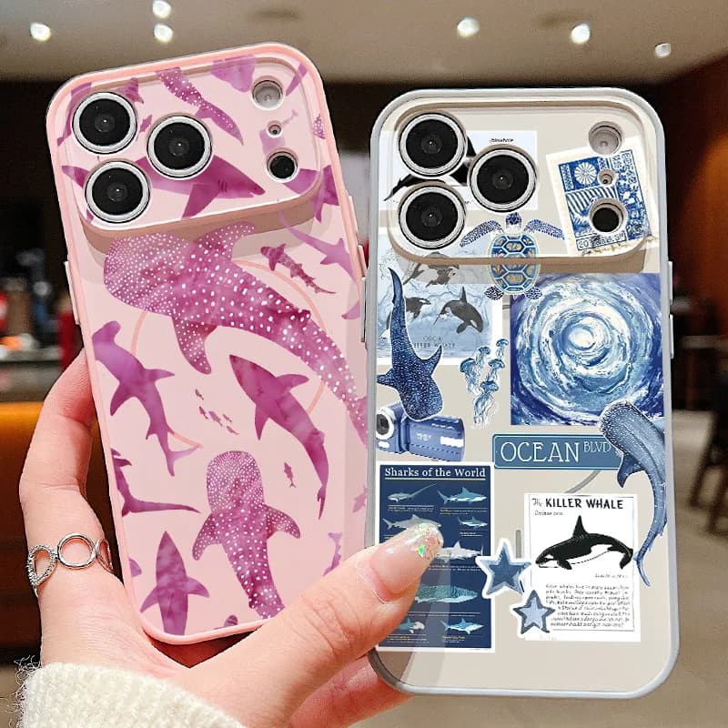 Cover Magnetica Antiurto in PC Rigido con Motivo Balena per iPhone 17 ProMax 16 15 14 13 Pro Max, Compatibile con Ricarica Wireless MagSafe