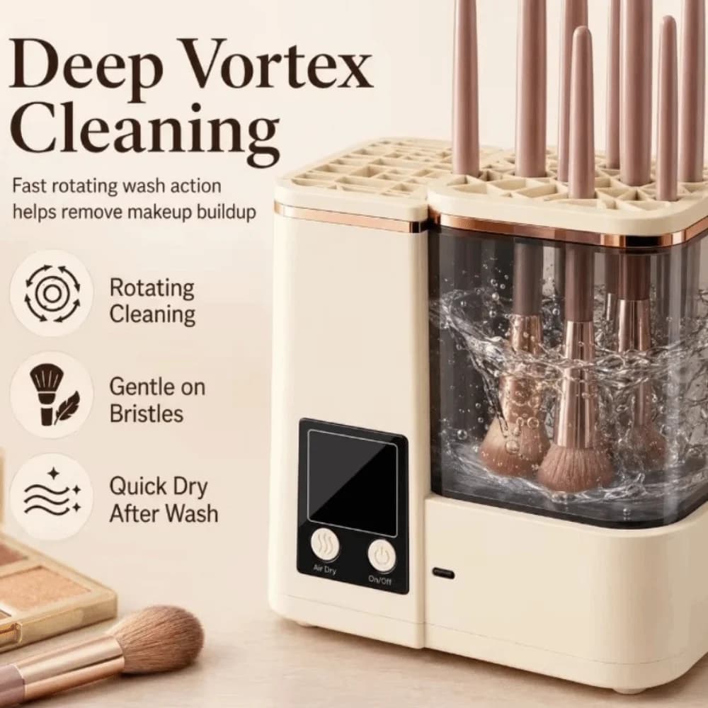 Portable Makeup Brush Cleaning Machine Electric Automatic Makeup Brush Dryer LCD Timer 2 Wash Modes Cosmetic Brushes Cleaner