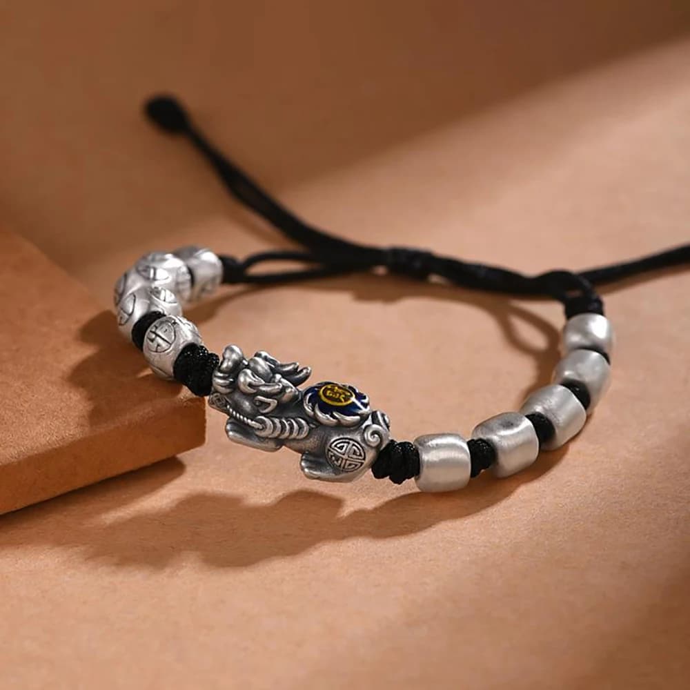Braccialetto In argento 925 stile etnico Vintage corda lavorata a mano regolabile In dimensioni antico mito fortuna regalo uomo gioielli moda festa