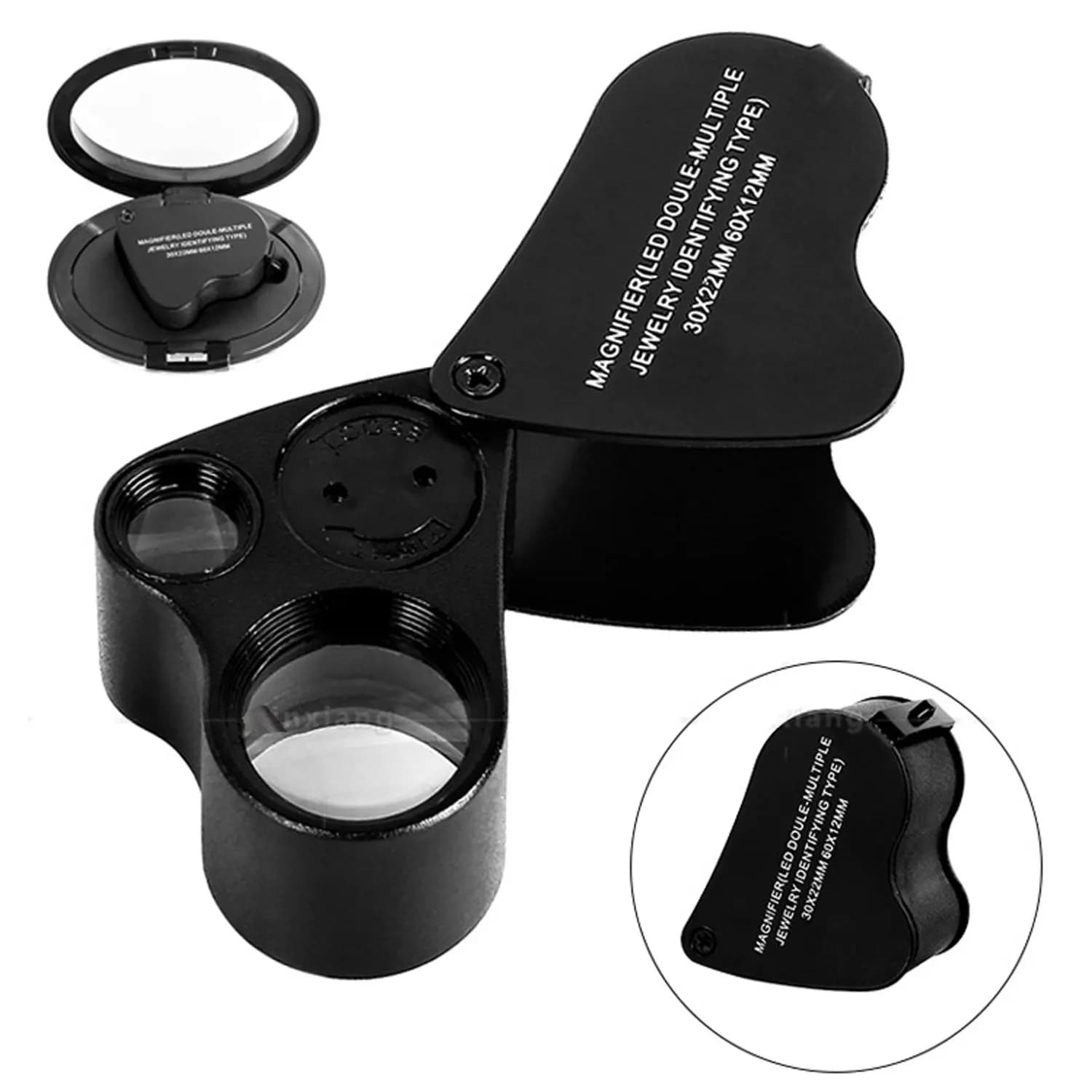 30X 60X Doppia Lente LED Illuminata Lente d'ingrandimento per gioielli Microscopio tascabile Lenti d'ingrandimento pieghevoli Gioiellieri Orologiaio Lente d'ingrandimento