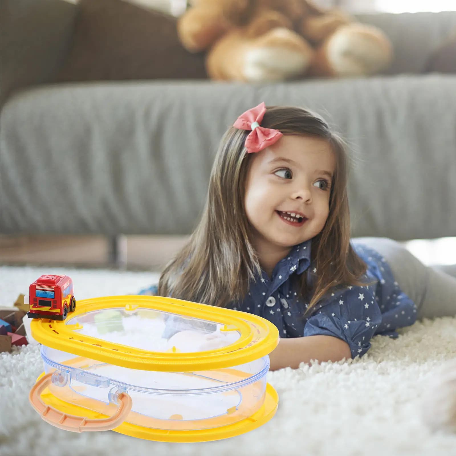 Scatola portaoggetti per macchinine a molla, grande capacità, organizer in plastica trasparente, custodia multifunzionale portatile, scatola da trasporto, pista in miniatura