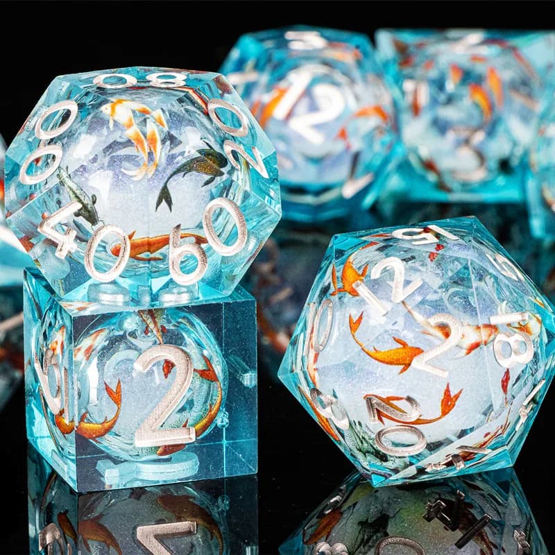 Dadi con nucleo liquido per carpa DnD fatti a mano, set di dadi poliedrici per Dungeons and Dragons, set di dadi RPG per giochi da tavolo, set di dadi d