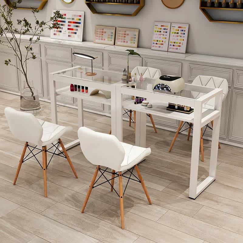 Tavolo da manicure di design moderno nordico con cassetti, organizer e funzione di pulizia, in legno, per reception e arredamento.