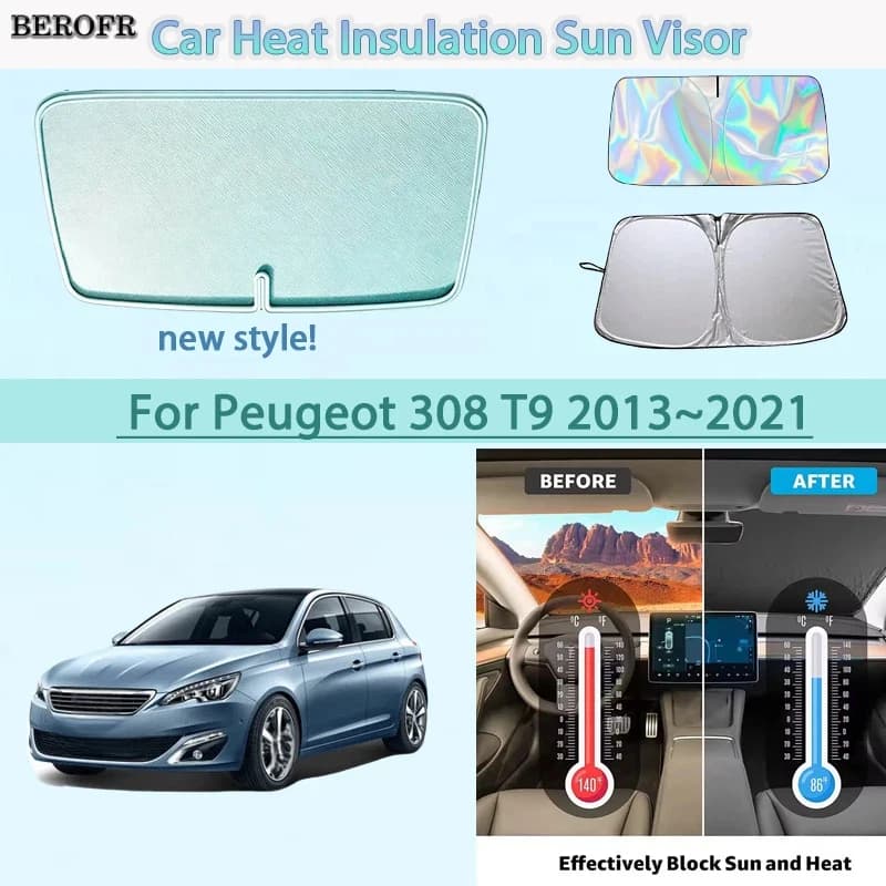 Front Windshield Sunshade Car Heat Insulation Sun Visor Auto Accessories For Peugeot 308 T9 2013~2021 2014 2015 2016